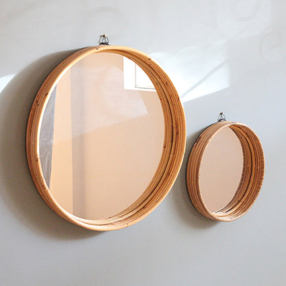 Contemporary Scandinavian Handwoven Indonesian Rattan Round Wall Mirror - Natural Woven Decorative Mirror For Living Room, Bedroom & Entryway