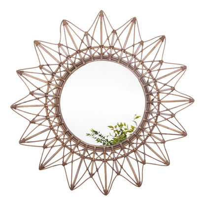 Contemporary Boho Sunburst Handwoven Indonesian Rattan Wall Mirror - Nordic Natural Decorative Round Mirror For Living Room, Bedroom & Entryway