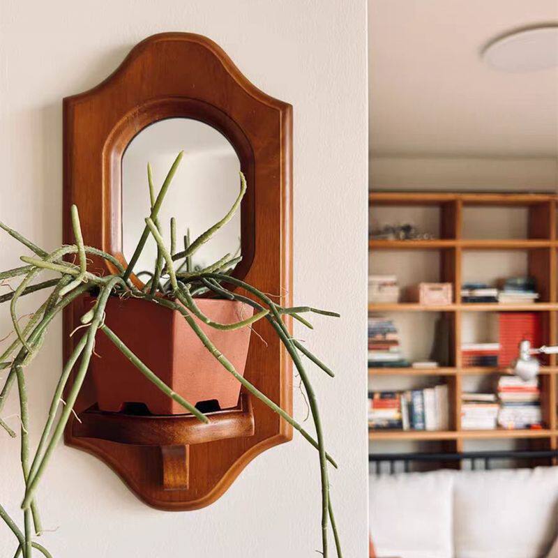 Traditional French Plywood & Glass Wall Mirror With Display Shelf For Living Room Bedroom