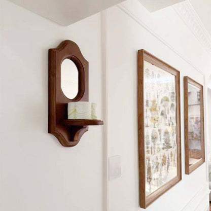 Traditional French Plywood & Glass Wall Mirror With Display Shelf For Living Room Bedroom