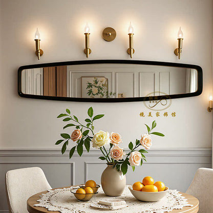 Contemporary Retro MDF & Glass Rounded-Corner Long Wall Mirror For Living Room