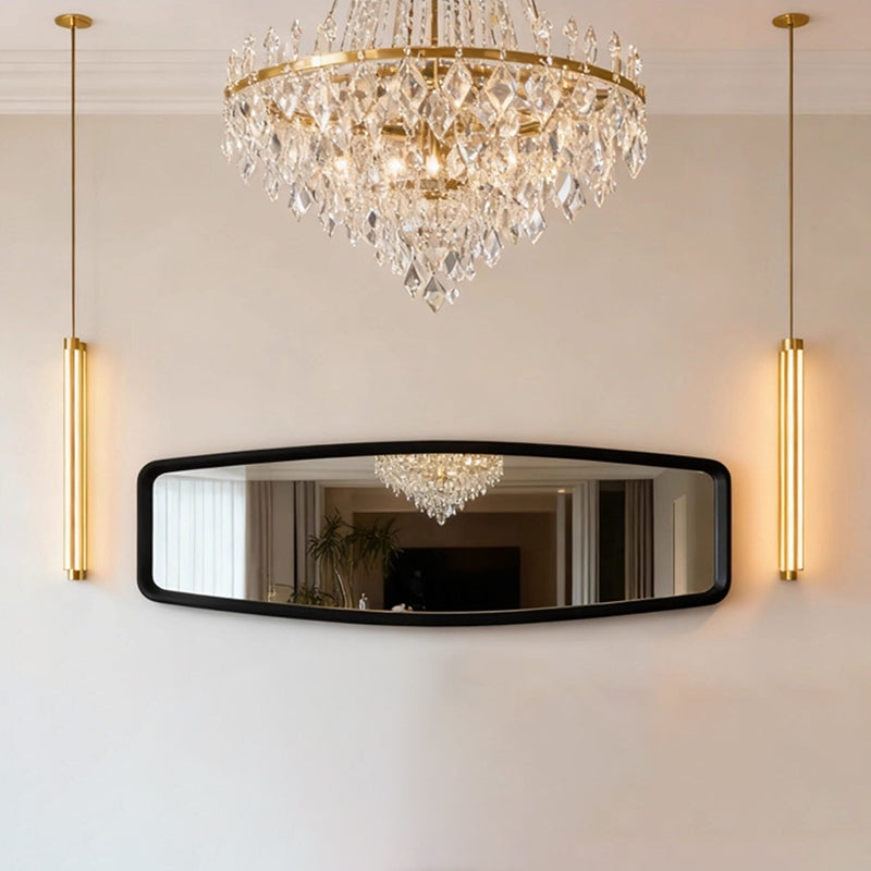 Contemporary Retro MDF & Glass Rounded-Corner Long Wall Mirror For Living Room