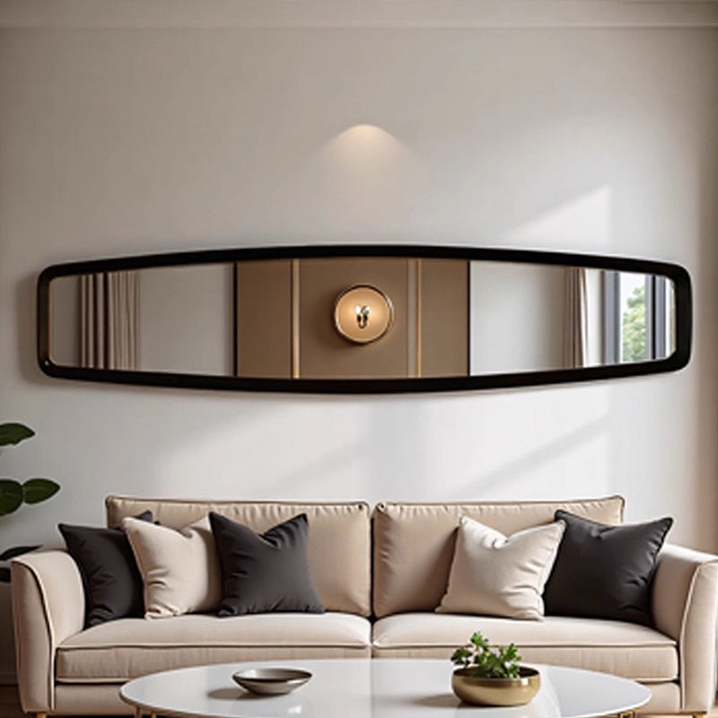 Contemporary Retro MDF & Glass Rounded-Corner Long Wall Mirror For Living Room