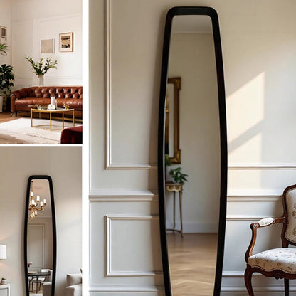 Contemporary Retro MDF & Glass Rounded-Corner Long Wall Mirror For Living Room
