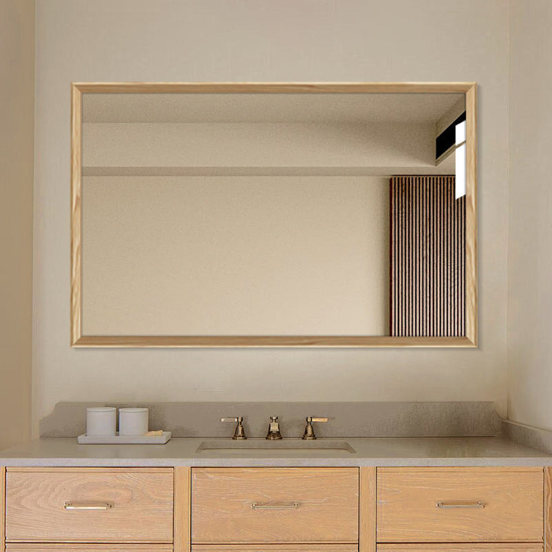 Modern Minimalist Solid Pine Wood Rectangular Waterproof Bathroom Wall Mirror With High Transparency Glass For Bedroom & Bathroom Use