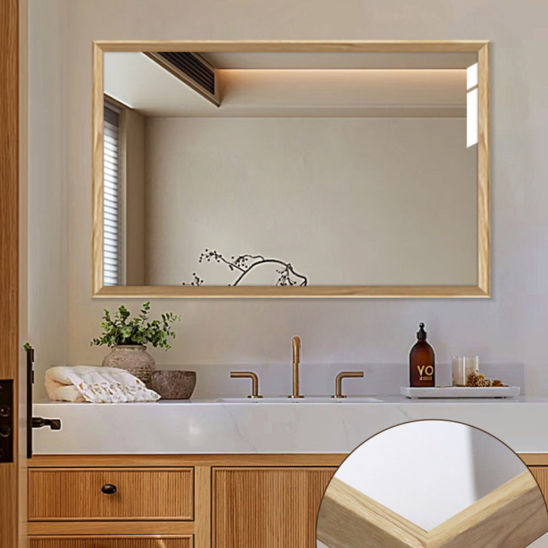 Modern Minimalist Solid Pine Wood Rectangular Waterproof Bathroom Wall Mirror With High Transparency Glass For Bedroom & Bathroom Use