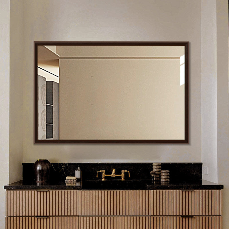 Modern Minimalist Solid Pine Wood Rectangular Waterproof Bathroom Wall Mirror With High Transparency Glass For Bedroom & Bathroom Use