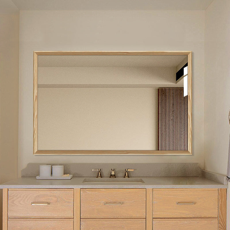 Modern Minimalist Solid Pine Wood Rectangular Waterproof Bathroom Wall Mirror With High Transparency Glass For Bedroom & Bathroom Use