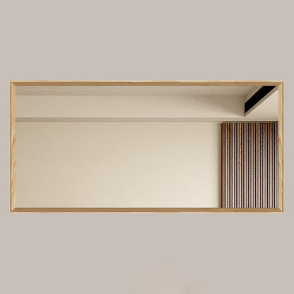 Modern Minimalist Solid Pine Wood Rectangular Waterproof Bathroom Wall Mirror With High Transparency Glass For Bedroom & Bathroom Use