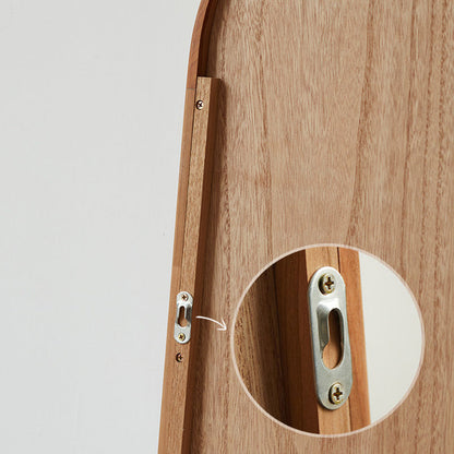 Contemporary Nordic Walnut Cherry Wood & Plywood Glass Oval Wall Mirror With Floor-Standing & Wall-Mounted Design For Entryway, Living Room, Bedroom