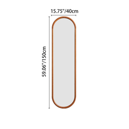Contemporary Nordic Walnut Cherry Wood & Plywood Glass Oval Wall Mirror With Floor-Standing & Wall-Mounted Design For Entryway, Living Room, Bedroom