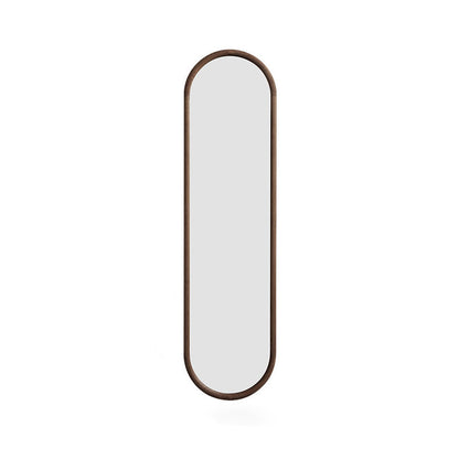 Contemporary Nordic Walnut Cherry Wood & Plywood Glass Oval Wall Mirror With Floor-Standing & Wall-Mounted Design For Entryway, Living Room, Bedroom