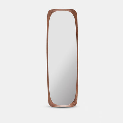 Contemporary Nordic Rectangular Rounded Walnut Solid Wood & Plywood Glass Full-Length Floor Mirror Freestanding & Wall-Mounted For Bedroom Living Room