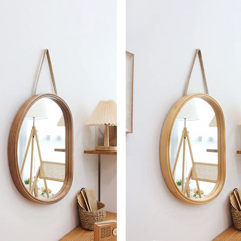 Contemporary Nordic Plywood Oval Wooden Wall Mirror Makeup Vanity Mirror For Bathroom Bedroom