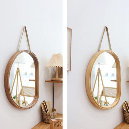 Contemporary Nordic Plywood Oval Wooden Wall Mirror Makeup Vanity Mirror For Bathroom Bedroom