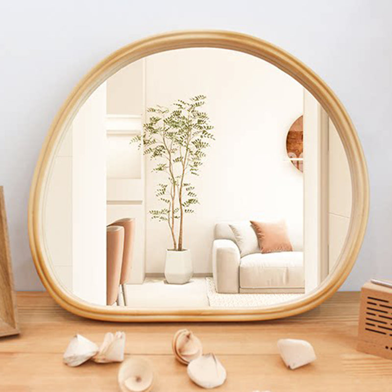 Contemporary Nordic Plywood Oval Wooden Wall Mirror Makeup Vanity Mirror For Bathroom Bedroom