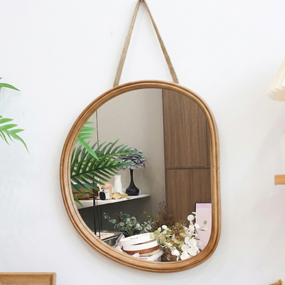 Contemporary Nordic Plywood Oval Wooden Wall Mirror Makeup Vanity Mirror For Bathroom Bedroom