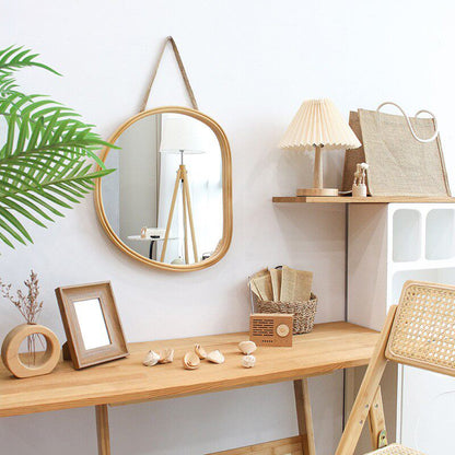 Contemporary Nordic Plywood Oval Wooden Wall Mirror Makeup Vanity Mirror For Bathroom Bedroom