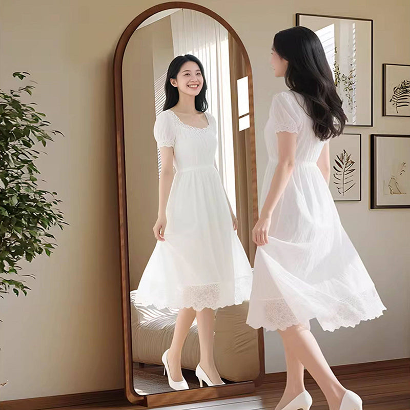 Contemporary Retro Solid Wood & MDF Glass Rectangular Full-Length Floor Mirror Freestanding & Leaning Design For Bedroom & Living Room