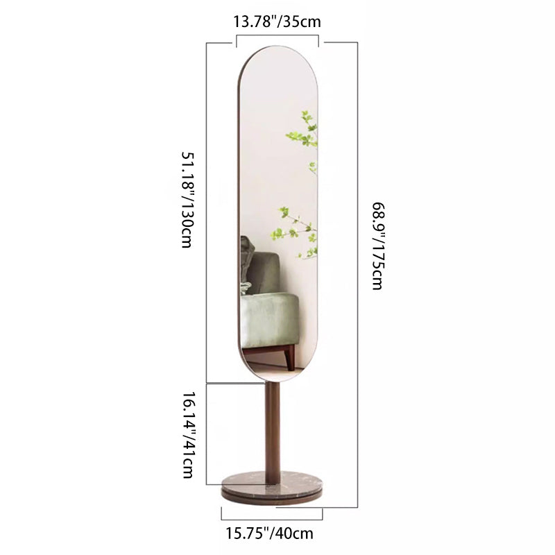 Modern Luxury Rubber Wood Marble MDF Oval Rotating Full-Length Floor Mirror For Bedroom