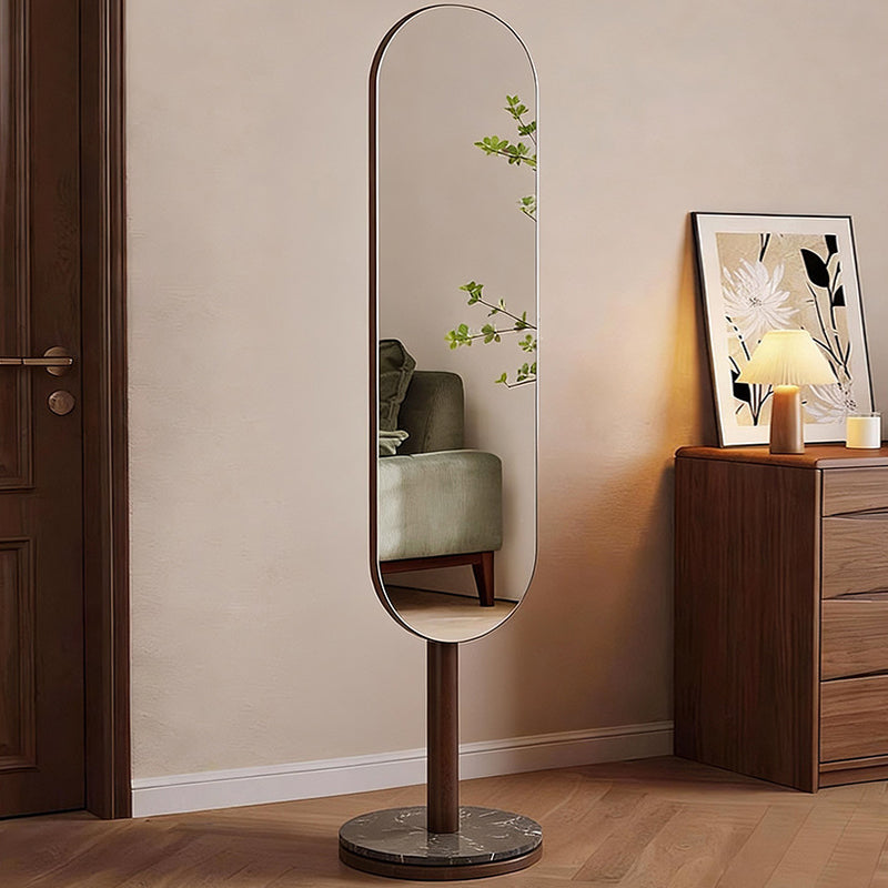 Modern Luxury Rubber Wood Marble MDF Oval Rotating Full-Length Floor Mirror For Bedroom
