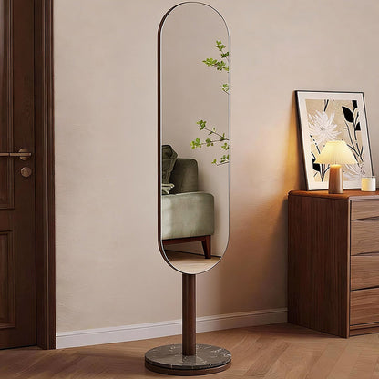 Modern Luxury Rubber Wood Marble MDF Oval Rotating Full-Length Floor Mirror For Bedroom