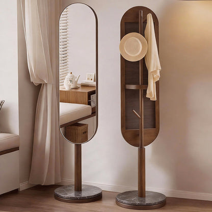 Modern Luxury Rubber Wood Marble MDF Oval Rotating Full-Length Floor Mirror For Bedroom