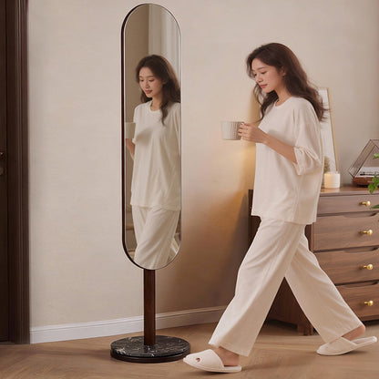 Modern Luxury Rubber Wood Marble MDF Oval Rotating Full-Length Floor Mirror For Bedroom