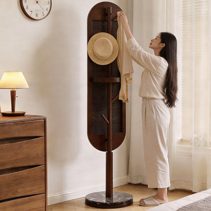 Modern Luxury Rubber Wood Marble MDF Oval Rotating Full-Length Floor Mirror For Bedroom
