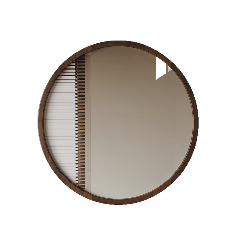 Modern Minimalist Rubber Wood Round HD Makeup Mirror For Bedroom & Bathroom Wall Mounted Or Leaning