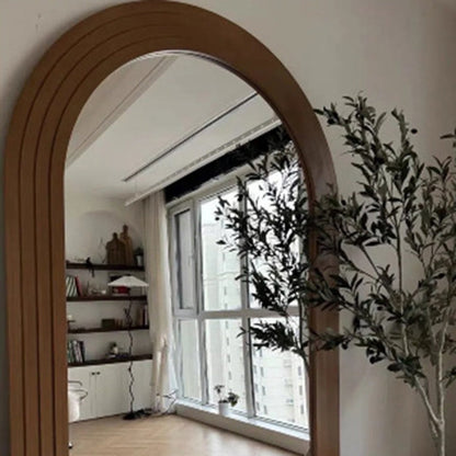 Contemporary Retro Solid Wood & MDF Arched Leaning Full-Length Mirror For Bedroom & Living Room Elegant Floor Mirror