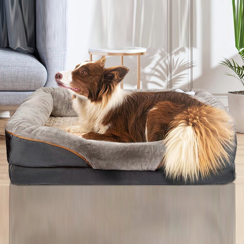 Modern Minimalist Rectangular Memory Foam Velvet Polyester Fiber Orthopedic Pet Dog Bed With Washable Cover And Non-Slip Base For Living Room