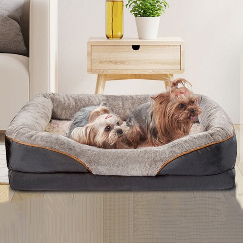 Modern Minimalist Rectangular Memory Foam Velvet Polyester Fiber Orthopedic Pet Dog Bed With Washable Cover And Non-Slip Base For Living Room