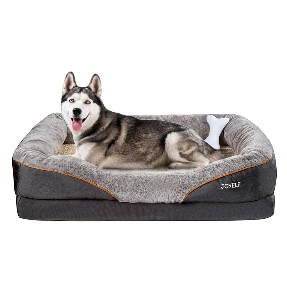 Modern Minimalist Rectangular Memory Foam Velvet Polyester Fiber Orthopedic Pet Dog Bed With Washable Cover And Non-Slip Base For Living Room