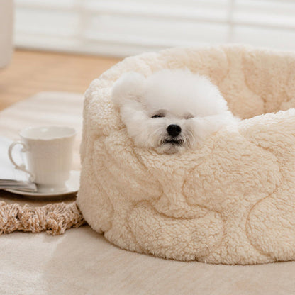 Contemporary Creative Polyester Plush Round Pet Dog Bed & Cat Ped Foldable Washable All-Season For Living Room