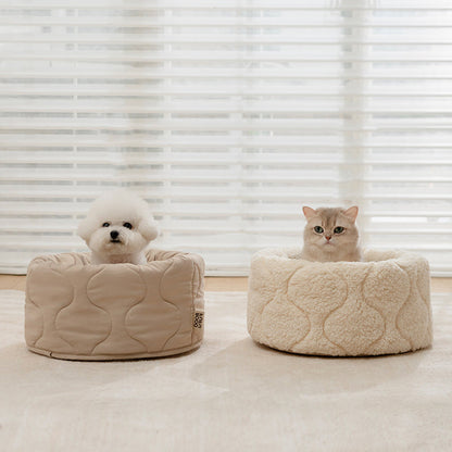 Contemporary Creative Polyester Plush Round Pet Dog Bed & Cat Ped Foldable Washable All-Season For Living Room