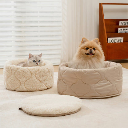 Contemporary Creative Polyester Plush Round Pet Dog Bed & Cat Ped Foldable Washable All-Season For Living Room