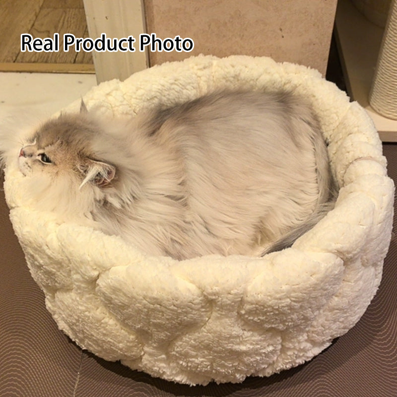 Contemporary Creative Polyester Plush Round Pet Dog Bed & Cat Ped Foldable Washable All-Season For Living Room