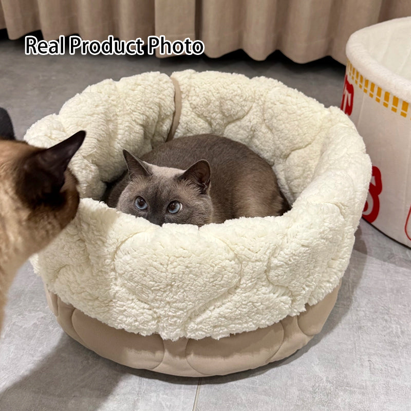 Contemporary Creative Polyester Plush Round Pet Dog Bed & Cat Ped Foldable Washable All-Season For Living Room