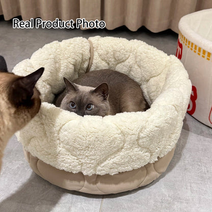 Contemporary Creative Polyester Plush Round Pet Dog Bed & Cat Ped Foldable Washable All-Season For Living Room