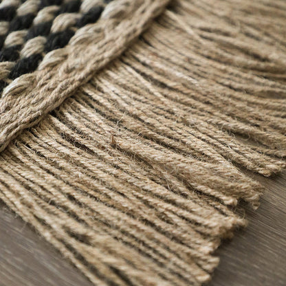 Contemporary Boho Rectangular Chunky Woven Jute Rug Double-Sided Fringe Design For Bedroom Entryway