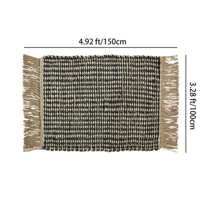 Contemporary Boho Rectangular Chunky Woven Jute Rug Double-Sided Fringe Design For Bedroom Entryway