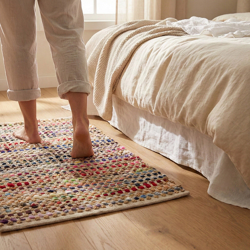 Contemporary Creative Jute Cotton Rectangular Handwoven Area Rug Reversible Durable For Living Room Bedroom Home Office