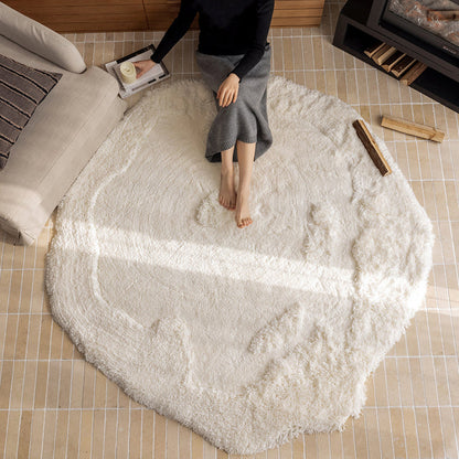 Contemporary Nordic Cotton Linen & Polyester Irregular Round Area Rug Non-Slip Plush Carpet For Living Room & Bedroom
