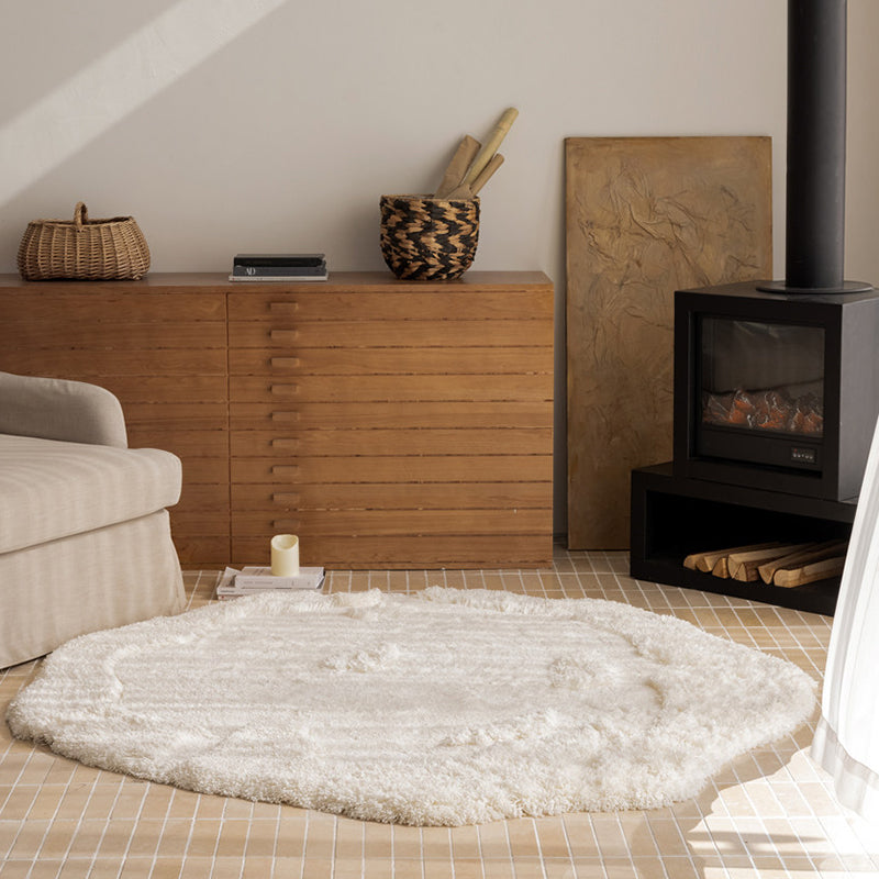 Contemporary Nordic Cotton Linen & Polyester Irregular Round Area Rug Non-Slip Plush Carpet For Living Room & Bedroom