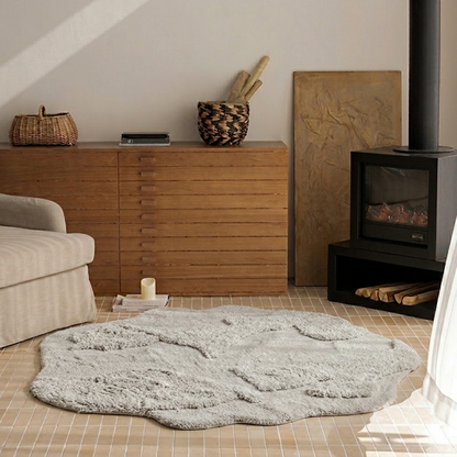 Contemporary Nordic Cotton Linen & Polyester Irregular Round Area Rug Non-Slip Plush Carpet For Living Room & Bedroom