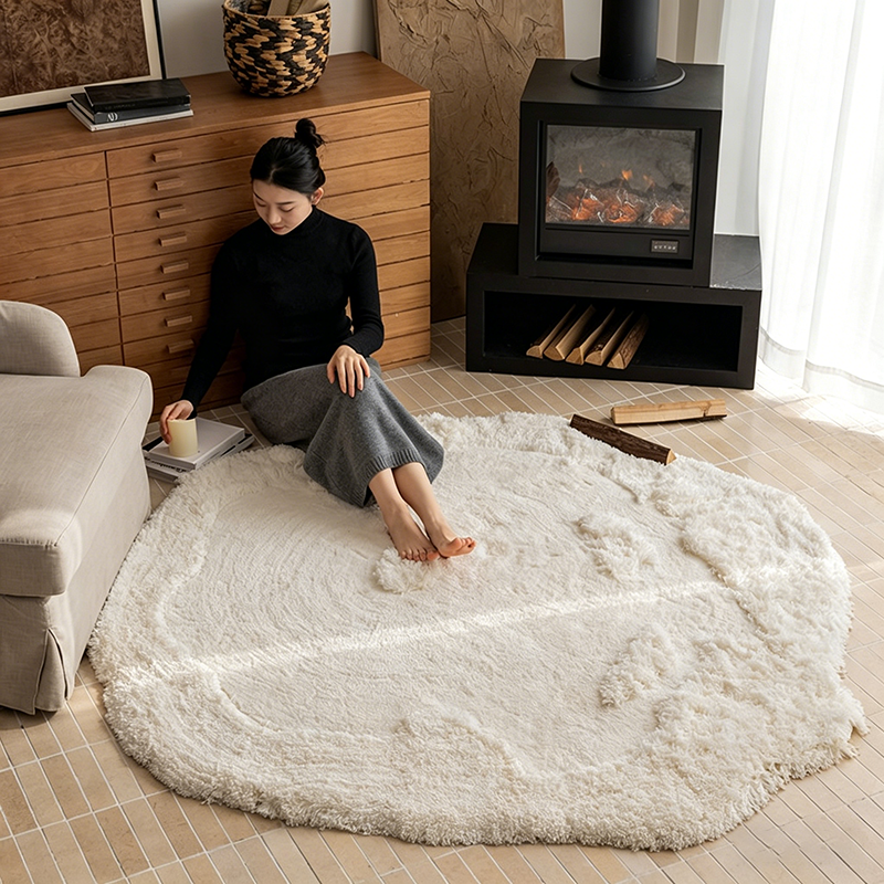 Contemporary Nordic Cotton Linen & Polyester Irregular Round Area Rug Non-Slip Plush Carpet For Living Room & Bedroom