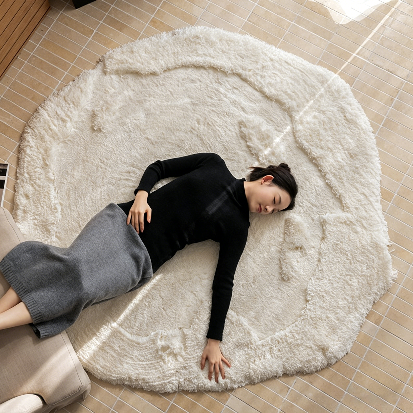 Contemporary Nordic Cotton Linen & Polyester Irregular Round Area Rug Non-Slip Plush Carpet For Living Room & Bedroom