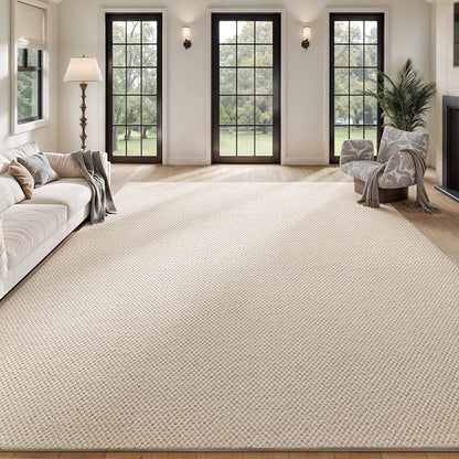 Modern Minimalist Wool Cotton Fabric Blend Rectangular Area Rug Non-Slip Durable Carpet For Living Room & Bedroom