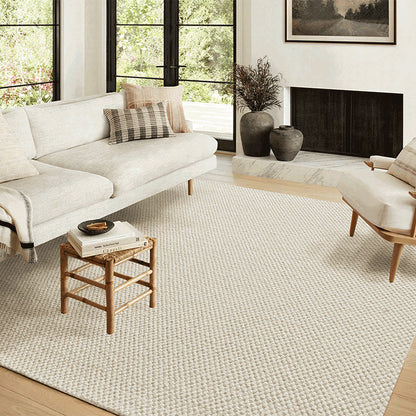 Modern Minimalist Wool Cotton Fabric Blend Rectangular Area Rug Non-Slip Durable Carpet For Living Room & Bedroom